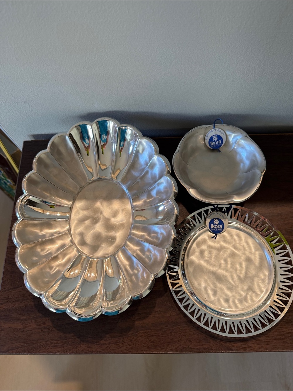 Vintage WMF Ikora Silver Plated Scalloped Serving Bowl & Dish Set - 3pc